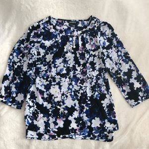 Express Floral Blouse - Blue and White